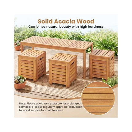 Acacia Wood Garden Bench with 3 Storage Boxes, 3 Seats, 360 kg Load Capacity