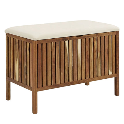 Acacia Wood Laundry Bench with Padded Seat, 80L Capacity