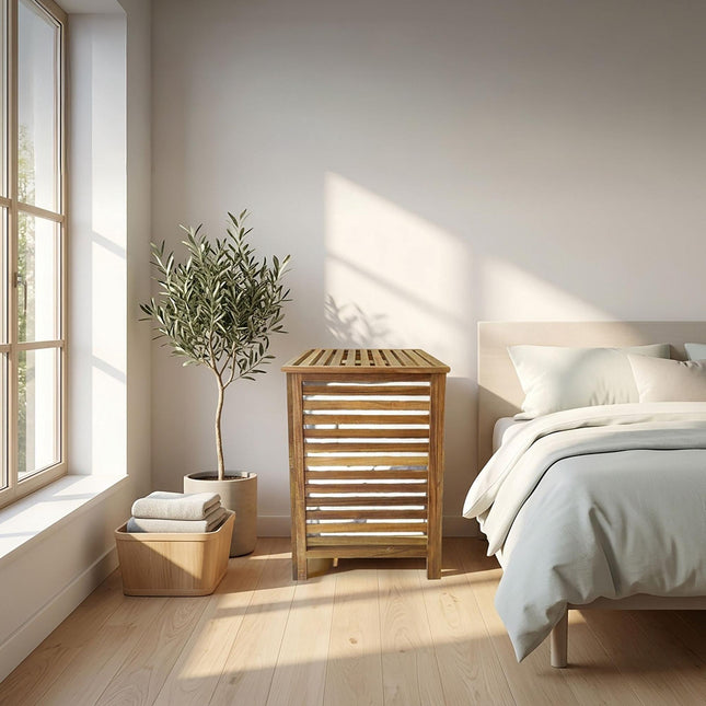 Acacia Wood Laundry Hamper with Lid & Removable Bag
