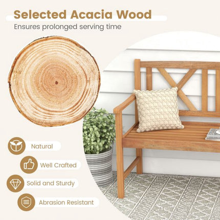Acacia Wood Outdoor Bench, 2-Person, 800 lb Capacity