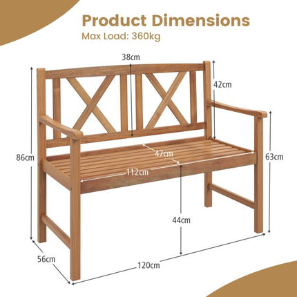 Acacia Wood Outdoor Bench, 2-Person, 800 lb Capacity