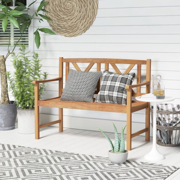 Acacia Wood Outdoor Bench, 2-Person, 800 lb Capacity