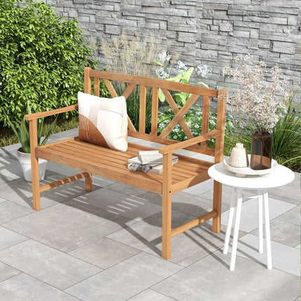 Acacia Wood Outdoor Bench, 2-Person, 800 lb Capacity