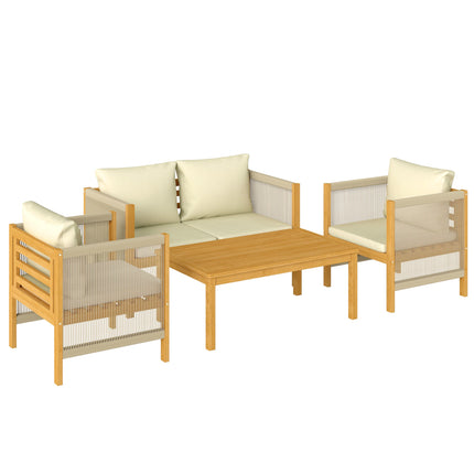 Acacia Wood Patio Set, 4-Piece with Washable Cushions