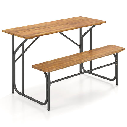 Acacia Wood Picnic Table Set for 2 with Metal Legs