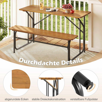 Acacia Wood Picnic Table Set for 2 with Metal Legs
