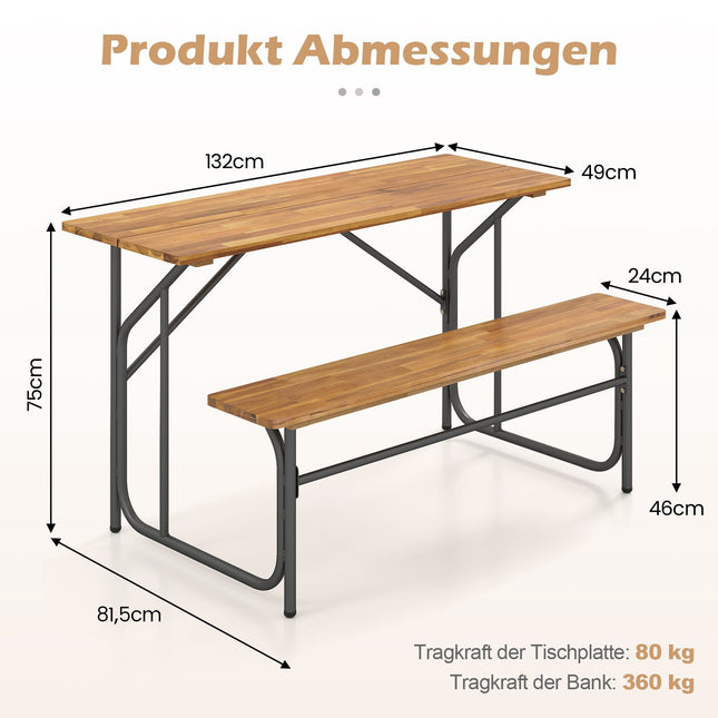 Acacia Wood Picnic Table Set for 2 with Metal Legs