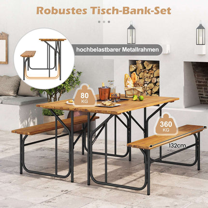Acacia Wood Picnic Table Set for 2 with Metal Legs