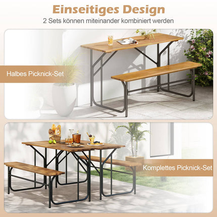 Acacia Wood Picnic Table Set for 2 with Metal Legs