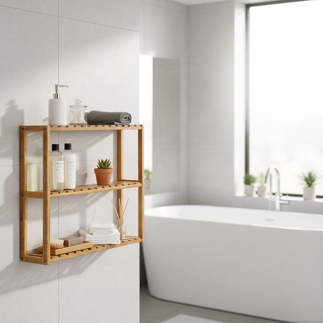 Acacia Wood Wall Shelf, 3-Tier Storage