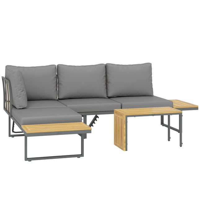 Acacia Wood L-Shaped Garden Lounge Set for 6, Light Grey
