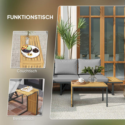 Acacia Wood L-Shaped Garden Lounge Set for 6, Light Grey