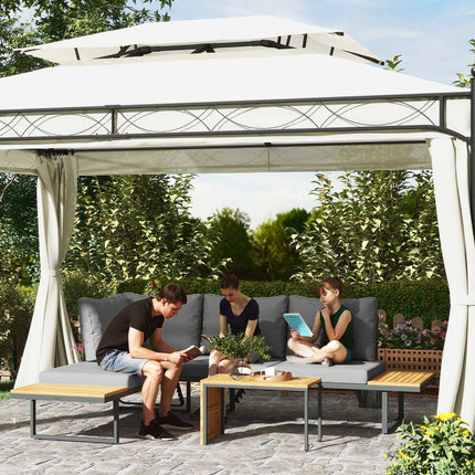 Acacia Wood L-Shaped Garden Lounge Set for 6, Light Grey