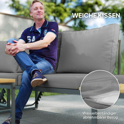 Acacia Wood L-Shaped Garden Lounge Set for 6, Light Grey