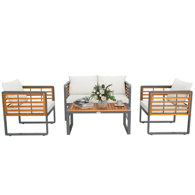 Garden furniture in acacia wood, 4-person seating, beige