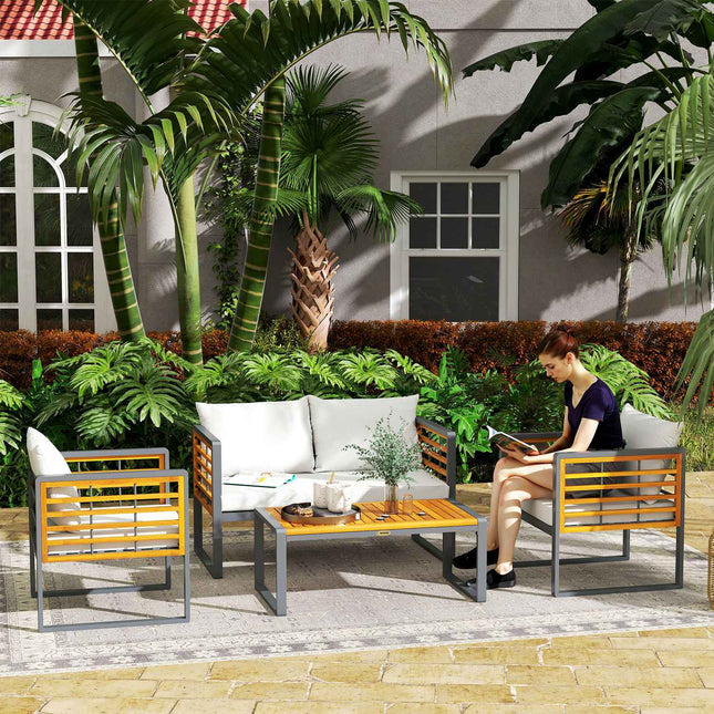 Garden furniture in acacia wood, 4-person seating, beige
