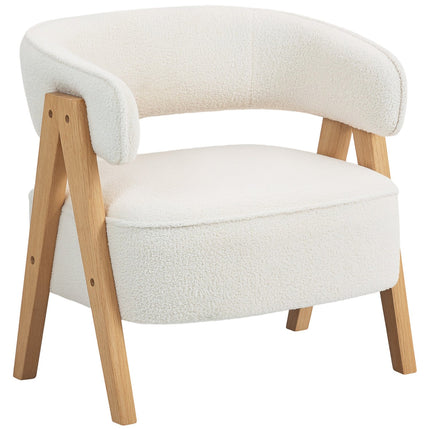 Accent Armchair, Fleece Upholstery, Wood Legs, White