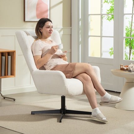 Accent Chair, Fleece Upholstery, Swivel Base, Cream White
