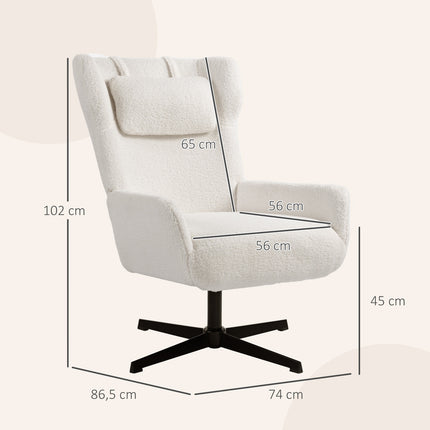 Accent Chair, Fleece Upholstery, Swivel Base, Cream White