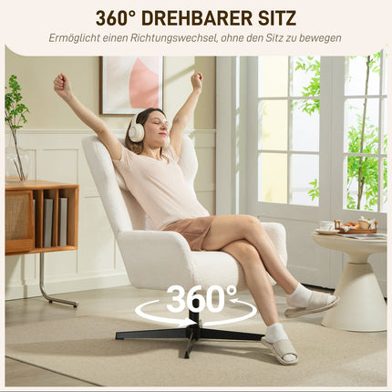 Accent Chair, Fleece Upholstery, Swivel Base, Cream White