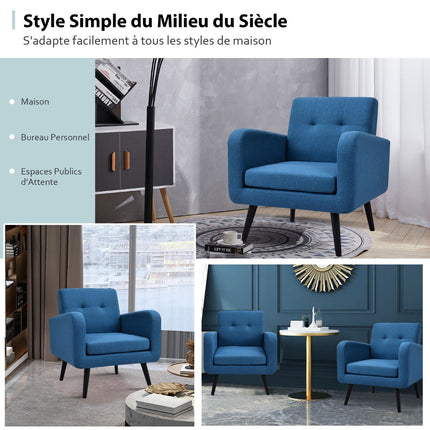 Accent Chair, Linen Upholstery, Rubberwood Legs, Blue