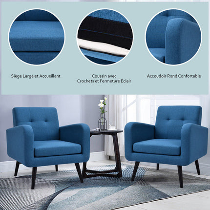 Accent Chair, Linen Upholstery, Rubberwood Legs, Blue