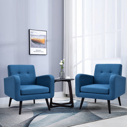 Accent Chair, Linen Upholstery, Rubberwood Legs, Blue