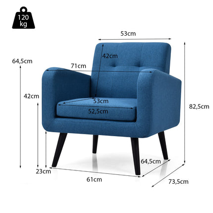 Accent Chair, Linen Upholstery, Rubberwood Legs, Blue
