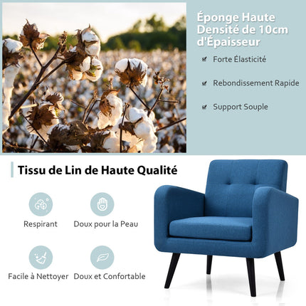 Accent Chair, Linen Upholstery, Rubberwood Legs, Blue
