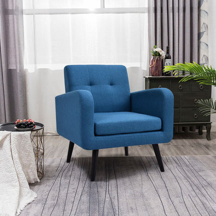 Accent Chair, Linen Upholstery, Rubberwood Legs, Blue