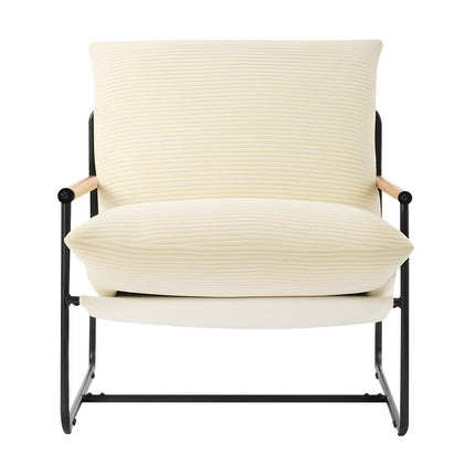 Accent Chair, Metal Frame, Wood Arms, Detachable Cushion