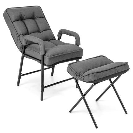 Accent Chair & Ottoman Set, Adjustable Backrest, Grey Linen