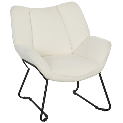 Accent Chair, Sherpa Fleece, Wide Back, Steel Legs, White