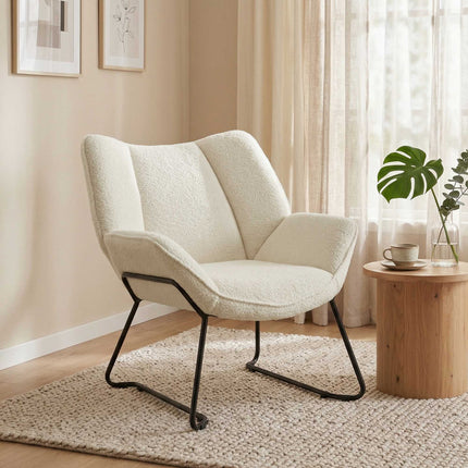 Accent Chair, Sherpa Fleece, Wide Back, Steel Legs, White