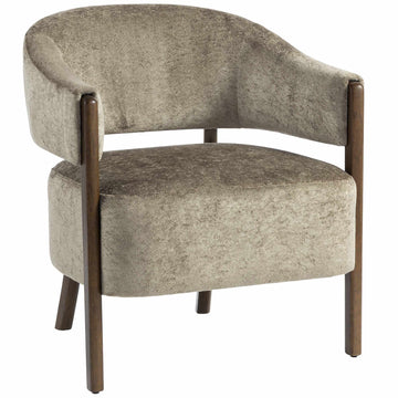 Accent Chair with Chenille Upholstery and Solid Wood Frame, Light Brown, 120 kg