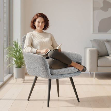 Accent Chair with Metal Legs, Linen Look, Light Grey