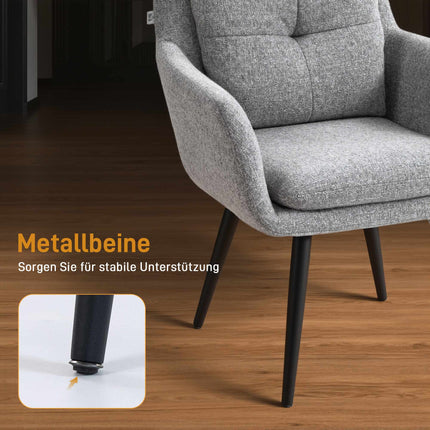 Accent Chair with Metal Legs, Linen Look, Light Grey
