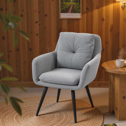 Accent Chair with Metal Legs, Linen Look, Light Grey