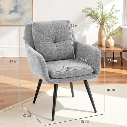 Accent Chair with Metal Legs, Linen Look, Light Grey
