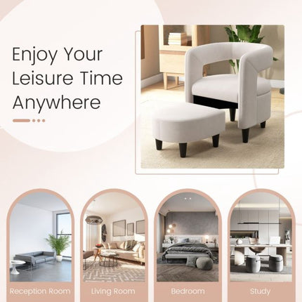 Accent Chair with Ottoman, Beige Velvet, 150 kg Capacity