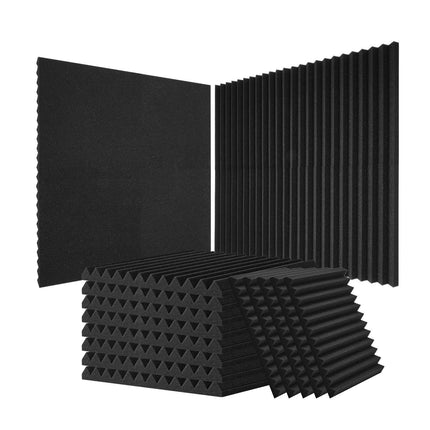 Acoustic Foam Panels, 52-Pack 12x12x1 in, Black