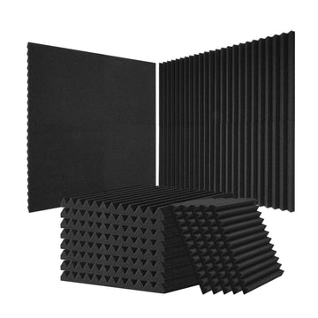 Acoustic Foam Panels, 52-Pack 12x12x1 in, Black