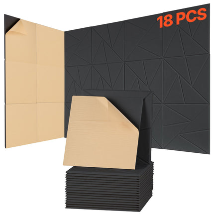 Acoustic Panels, Self-Adhesive, 18 Pack, Black
