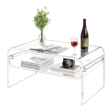Acrylic Coffee Table, 2-Tier Clear Storage Shelf 80cm