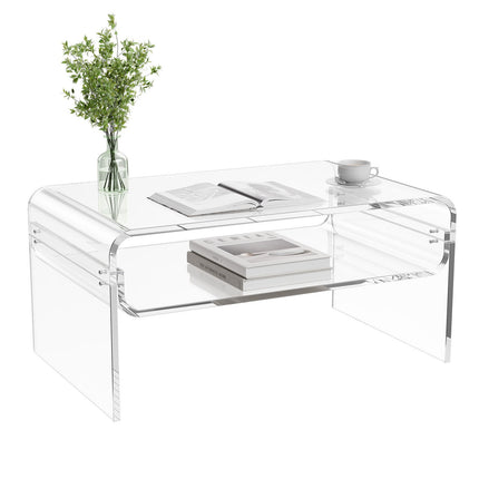 Acrylic Coffee Table, 2-Tier Clear Storage Shelf 80cm