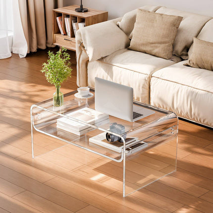 Acrylic Coffee Table, 2-Tier Clear Storage Shelf 80cm