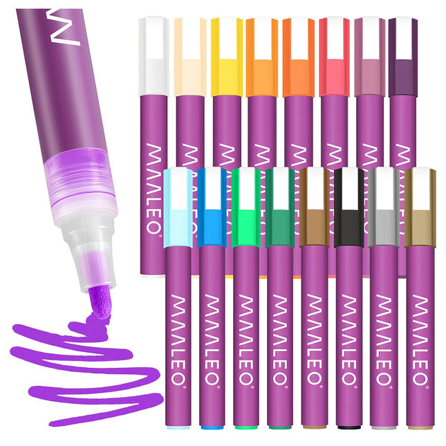 Acrylic Paint Markers Set, 16 Colors, Waterproof, 8ml