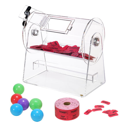 Acrylic Raffle Drum, 2500 Tickets, Locking Door, 2 Keys