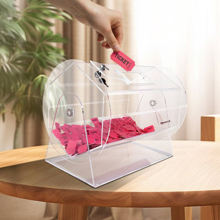 Acrylic Raffle Drum, Holds 10,000 Tickets, Lock And 2 Keys