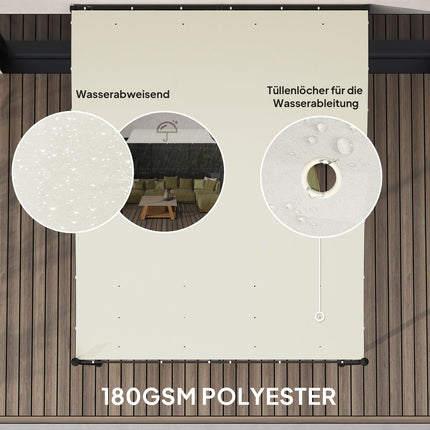 Aanbouwpaviljoen pergola met dak, waterafstotende paviljoenoverkapping, vrijstaand tuinpaviljoen, terraspaviljoen, overkapping, zonwering voor terras, tuin, ca. 2,5 x 3 x 2,5 m, crèmewit Aosom